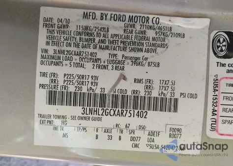 2010 Lincoln Mkz from USA, damaged, VIN 3LNHL2GCXAR751402